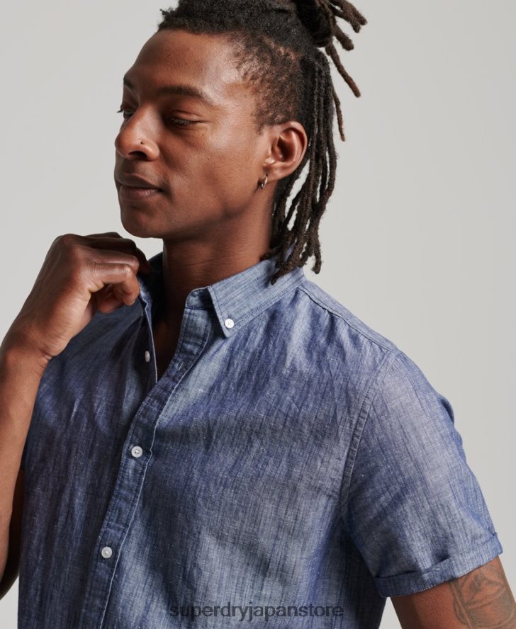 オーガニックコットンリネン半袖シャツ 男性 Superdry 衣類 濃紺 2J62PZ198