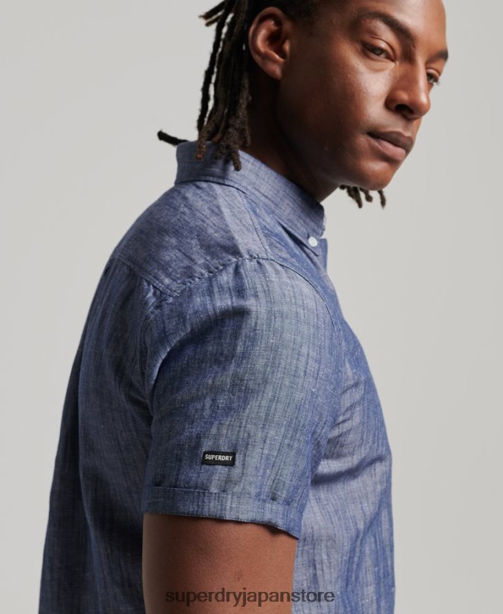 オーガニックコットンリネン半袖シャツ 男性 Superdry 衣類 濃紺 2J62PZ198