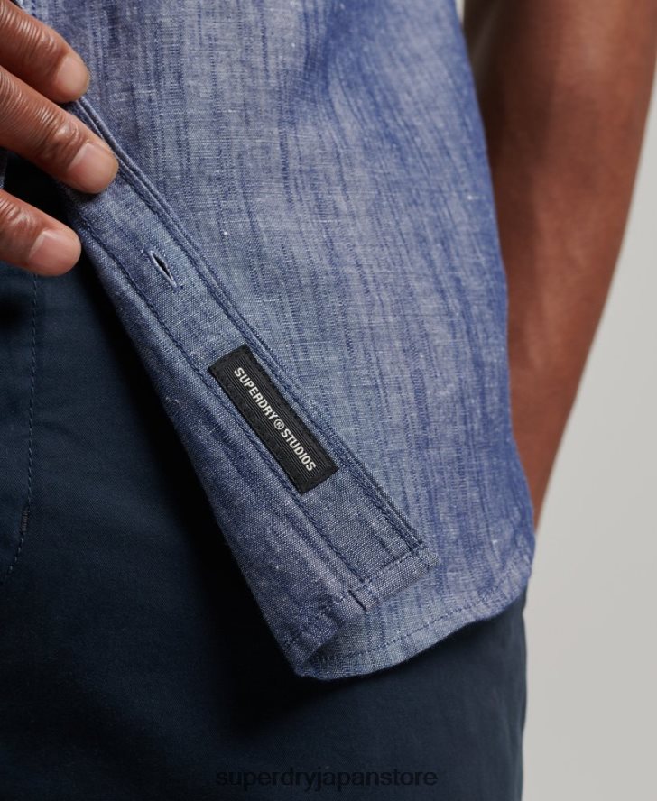 オーガニックコットンリネン半袖シャツ 男性 Superdry 衣類 濃紺 2J62PZ198