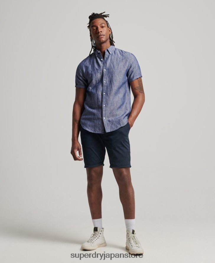オーガニックコットンリネン半袖シャツ 男性 Superdry 衣類 濃紺 2J62PZ198