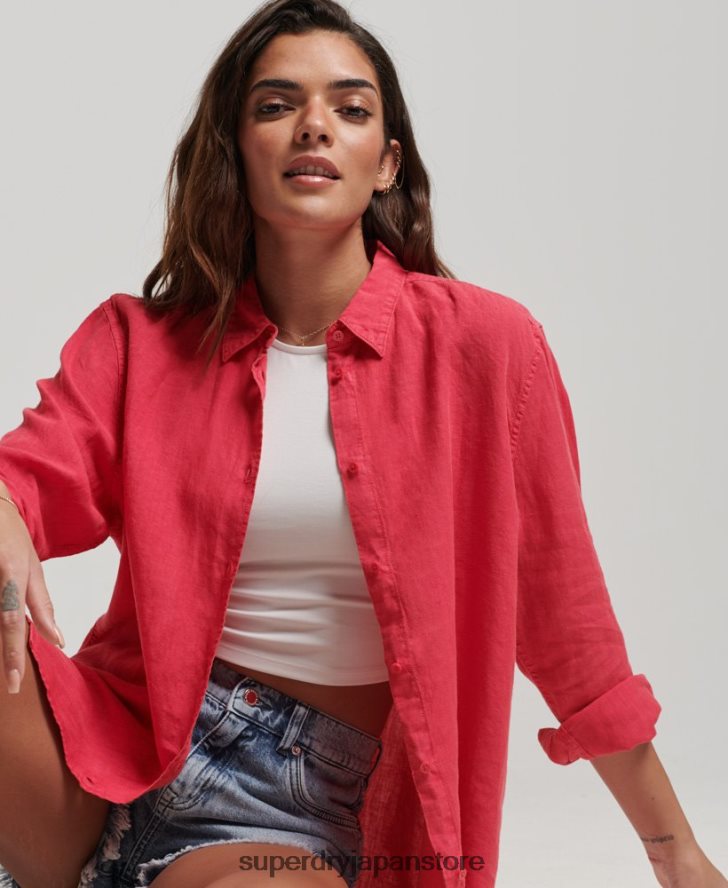 カジュアルリネンボーイフレンドシャツ 女性 Superdry 衣類 ピンク 2J62PZ2007