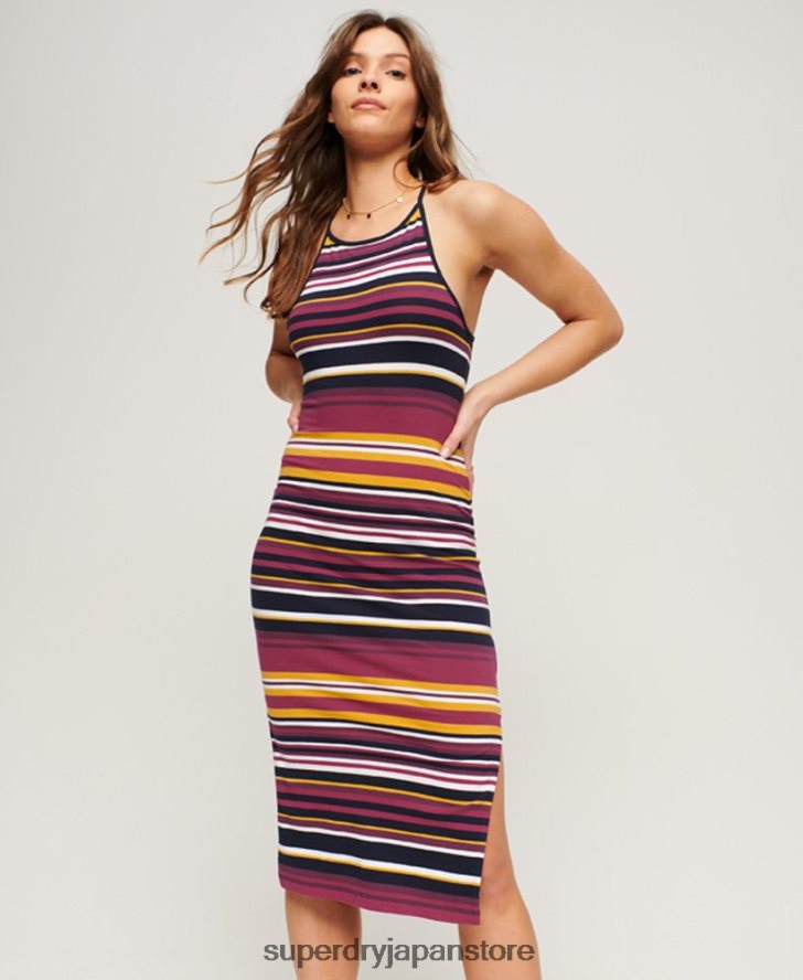 ジャージストライプ キャミミディドレス 女性 Superdry 衣類 赤 2J62PZ2011
