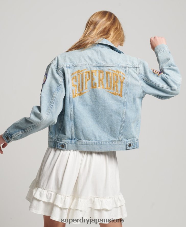 ヴィンテージパッチトラッカージャケット 女性 Superdry 衣類 ライトブルー 2J62PZ2019