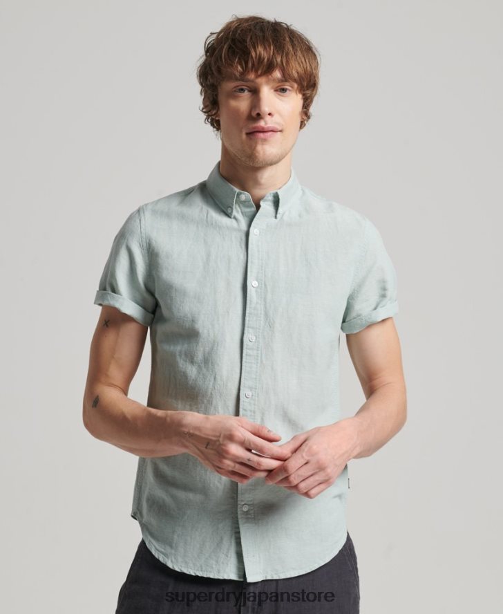 オーガニックコットンリネン半袖シャツ 男性 Superdry 衣類 青 2J62PZ202