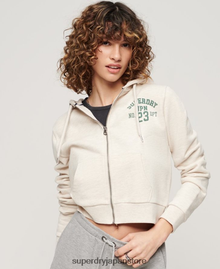 アスレチックエッセンシャルクロップジップパーカー 女性 Superdry 衣類 ベージュ 2J62PZ2027