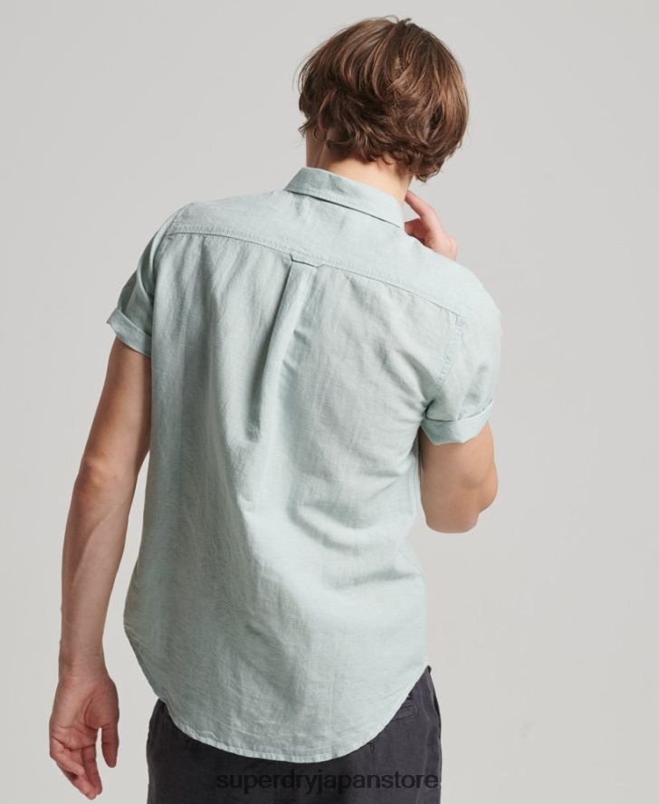オーガニックコットンリネン半袖シャツ 男性 Superdry 衣類 青 2J62PZ202