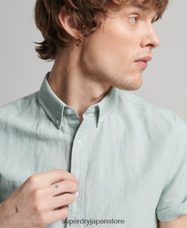 オーガニックコットンリネン半袖シャツ 男性 Superdry 衣類 青 2J62PZ202