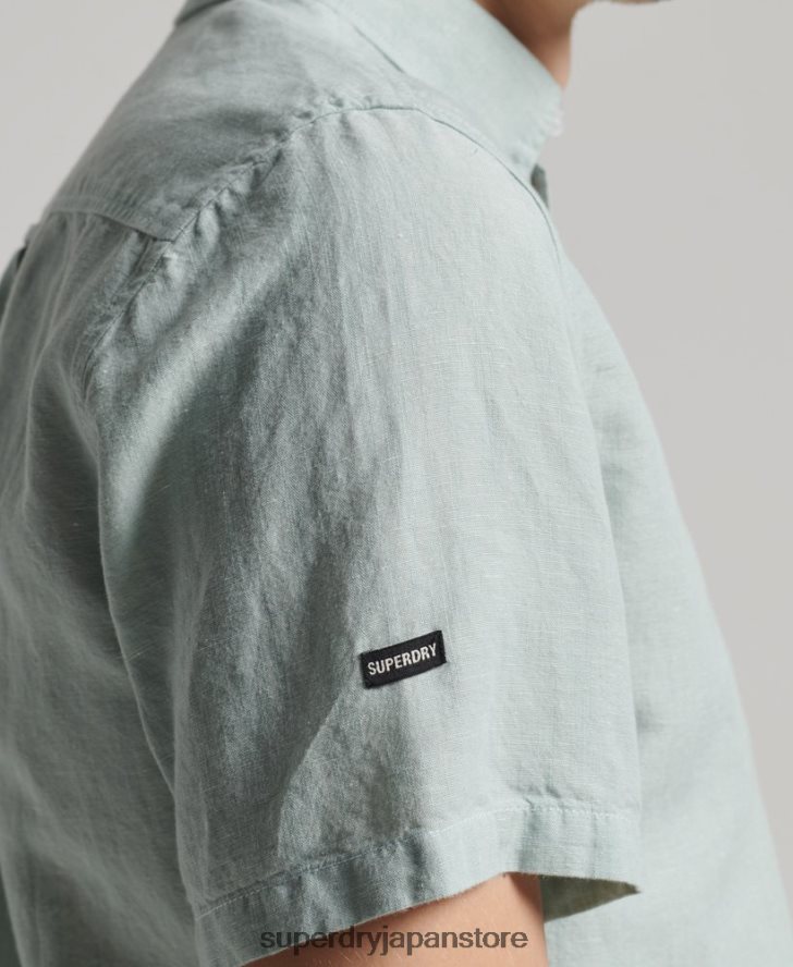 オーガニックコットンリネン半袖シャツ 男性 Superdry 衣類 青 2J62PZ202