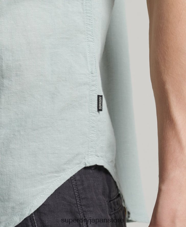 オーガニックコットンリネン半袖シャツ 男性 Superdry 衣類 青 2J62PZ202