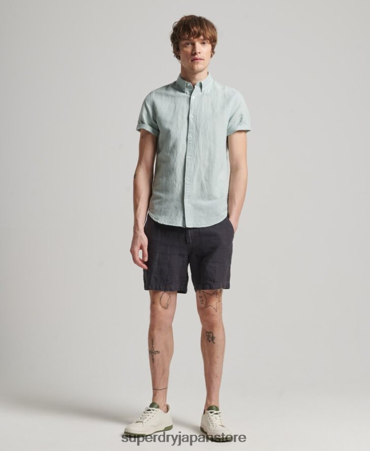 オーガニックコットンリネン半袖シャツ 男性 Superdry 衣類 青 2J62PZ202