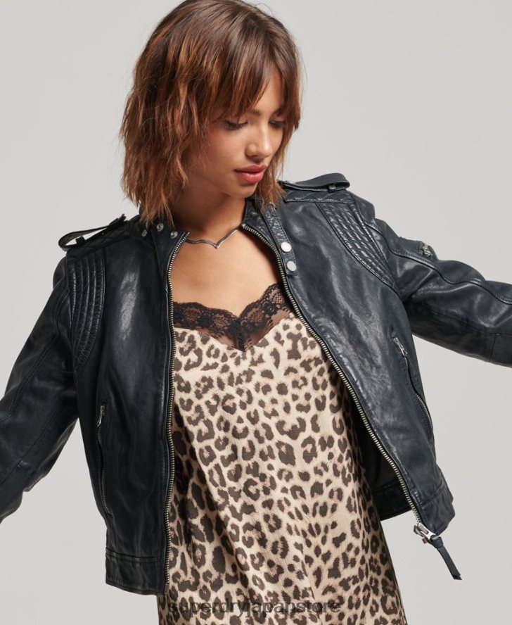 ヴィンテージレザーモトレーサージャケット 女性 Superdry 衣類 濃い灰色 2J62PZ2042