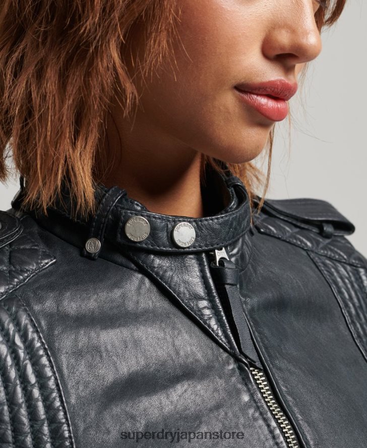ヴィンテージレザーモトレーサージャケット 女性 Superdry 衣類 濃い灰色 2J62PZ2042