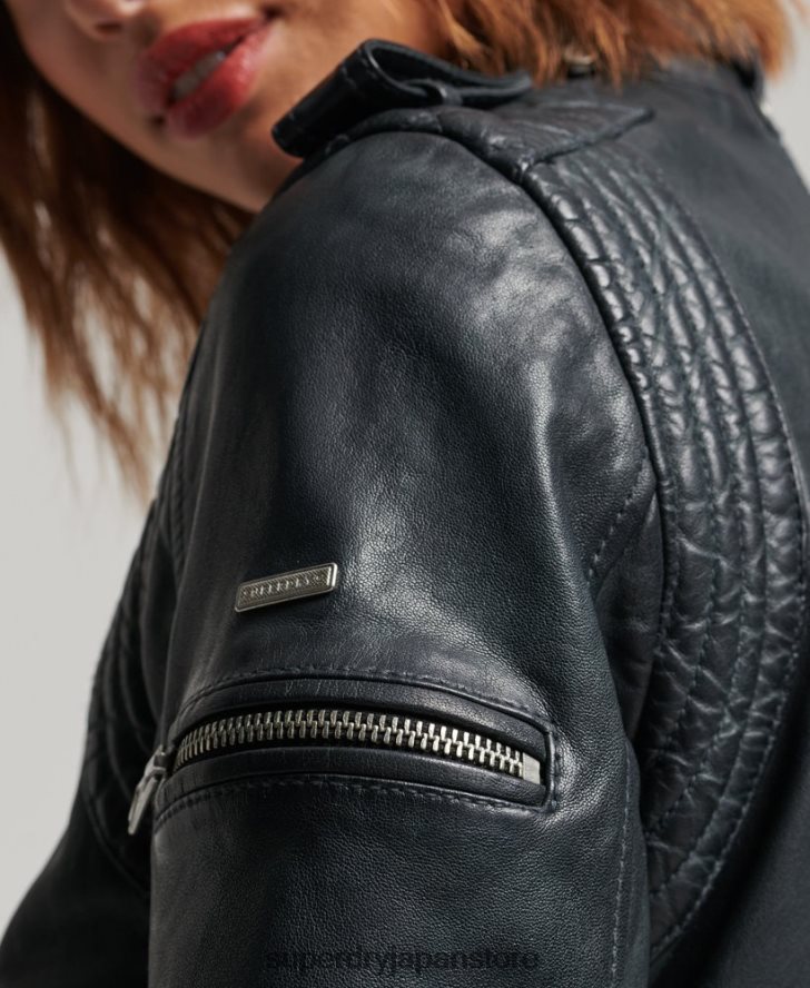 ヴィンテージレザーモトレーサージャケット 女性 Superdry 衣類 濃い灰色 2J62PZ2042