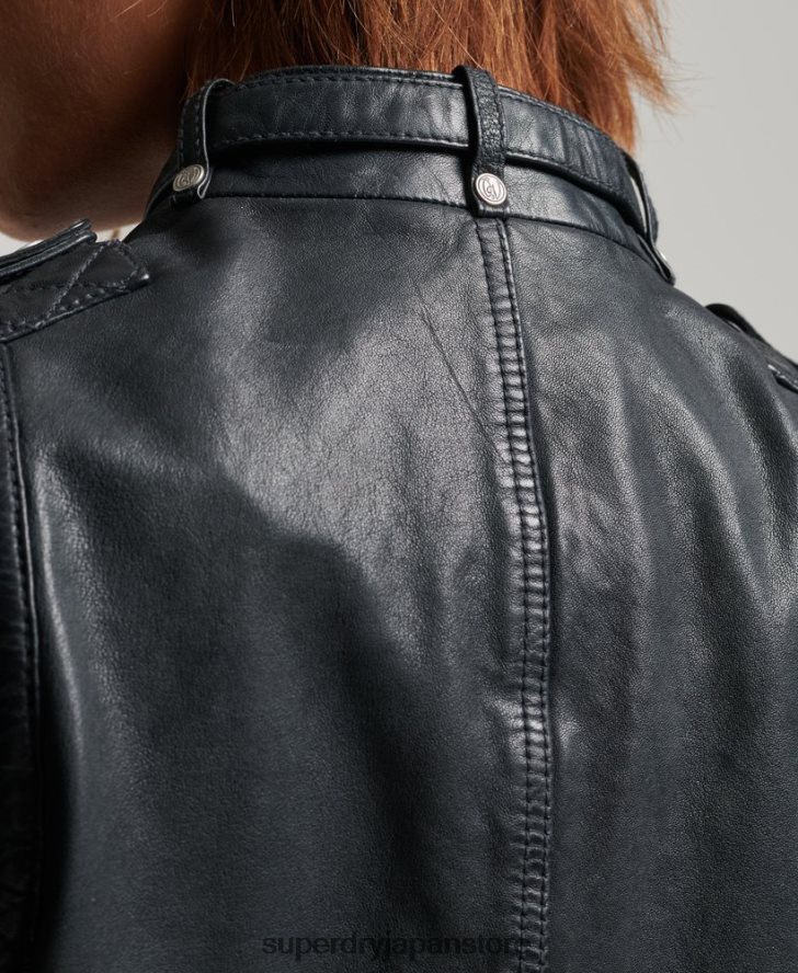 ヴィンテージレザーモトレーサージャケット 女性 Superdry 衣類 濃い灰色 2J62PZ2042