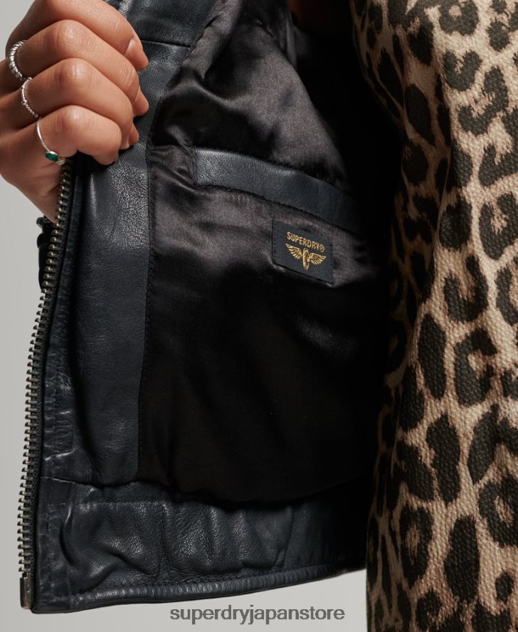 ヴィンテージレザーモトレーサージャケット 女性 Superdry 衣類 濃い灰色 2J62PZ2042