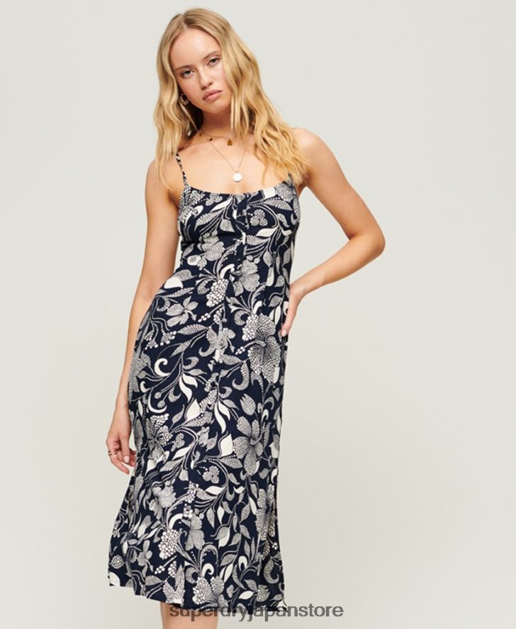 プリントボタンキャミミディドレス 女性 Superdry 衣類 海軍 2J62PZ2043