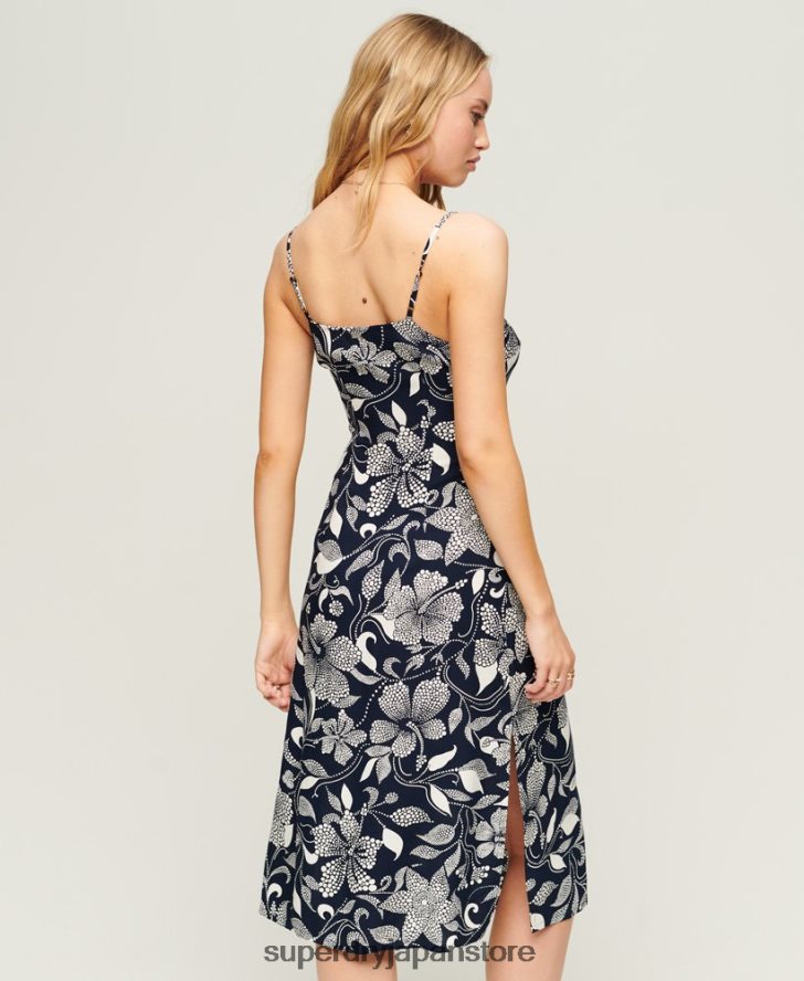 プリントボタンキャミミディドレス 女性 Superdry 衣類 海軍 2J62PZ2043