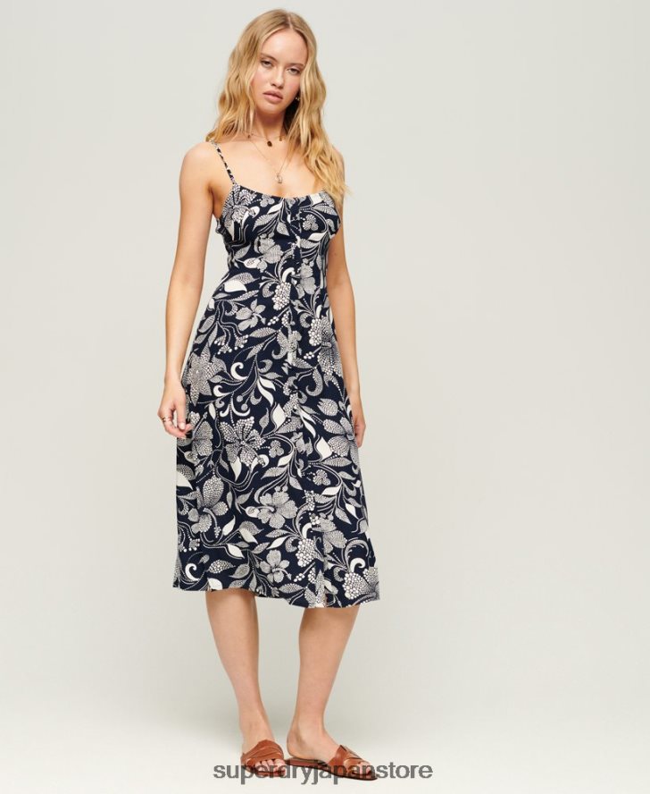 プリントボタンキャミミディドレス 女性 Superdry 衣類 海軍 2J62PZ2043