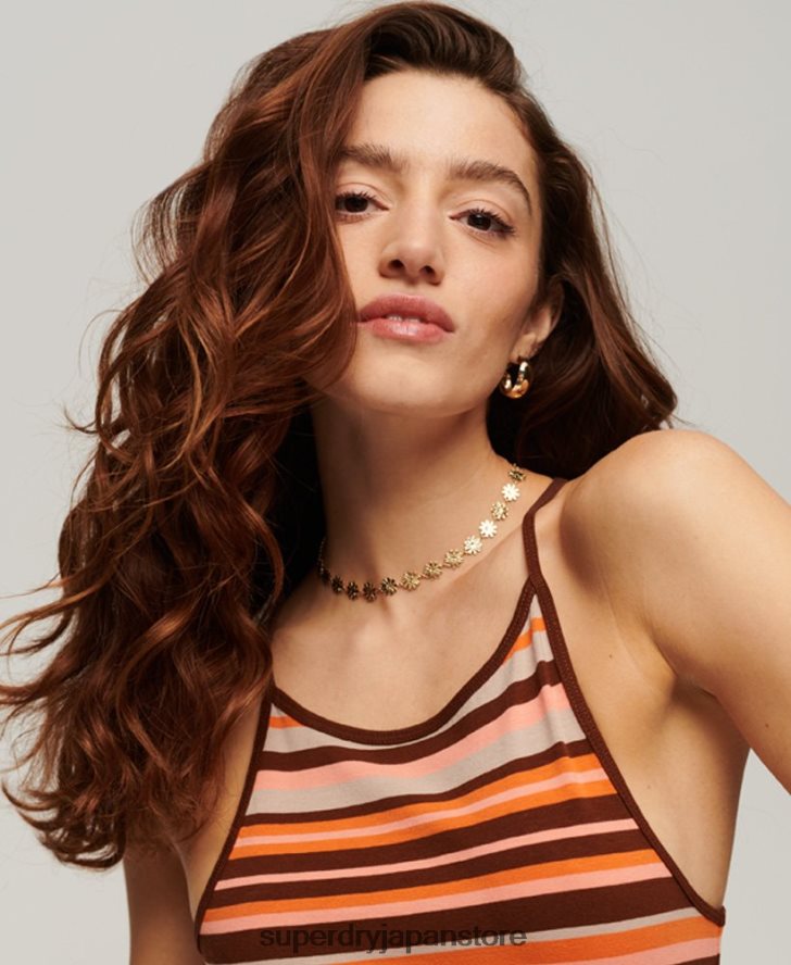 ジャージストライプ キャミミディドレス 女性 Superdry 衣類 茶色 2J62PZ2046