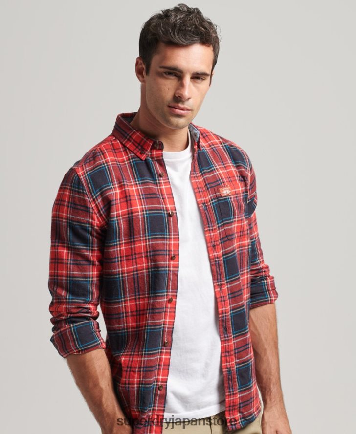 オーガニックコットン ランバージャックチェックシャツ 男性 Superdry 衣類 赤 2J62PZ206