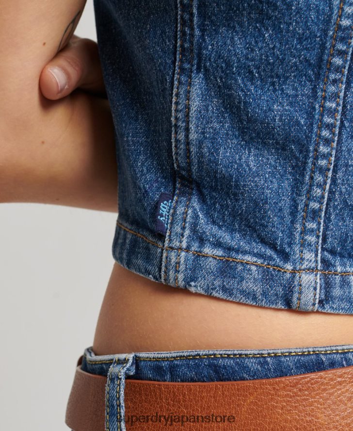 襟付きジップスルーデニムトップ 女性 Superdry 衣類 青 2J62PZ2064