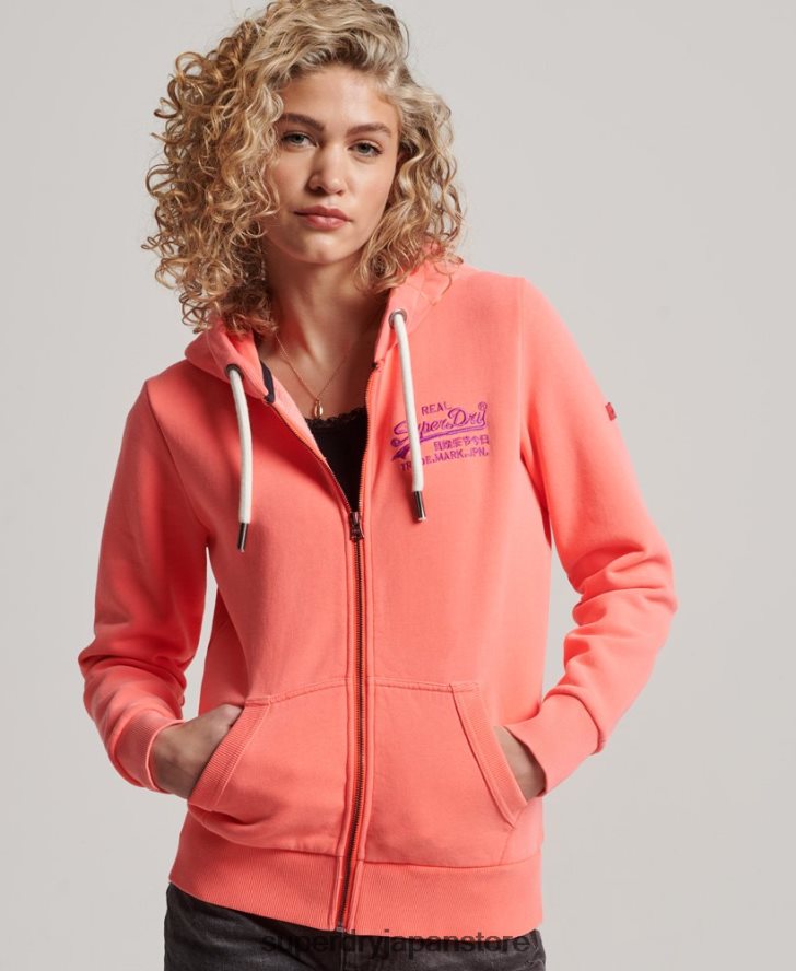 ヴィンテージロゴネオンジップパーカー 女性 Superdry 衣類 コーラル 2J62PZ2065