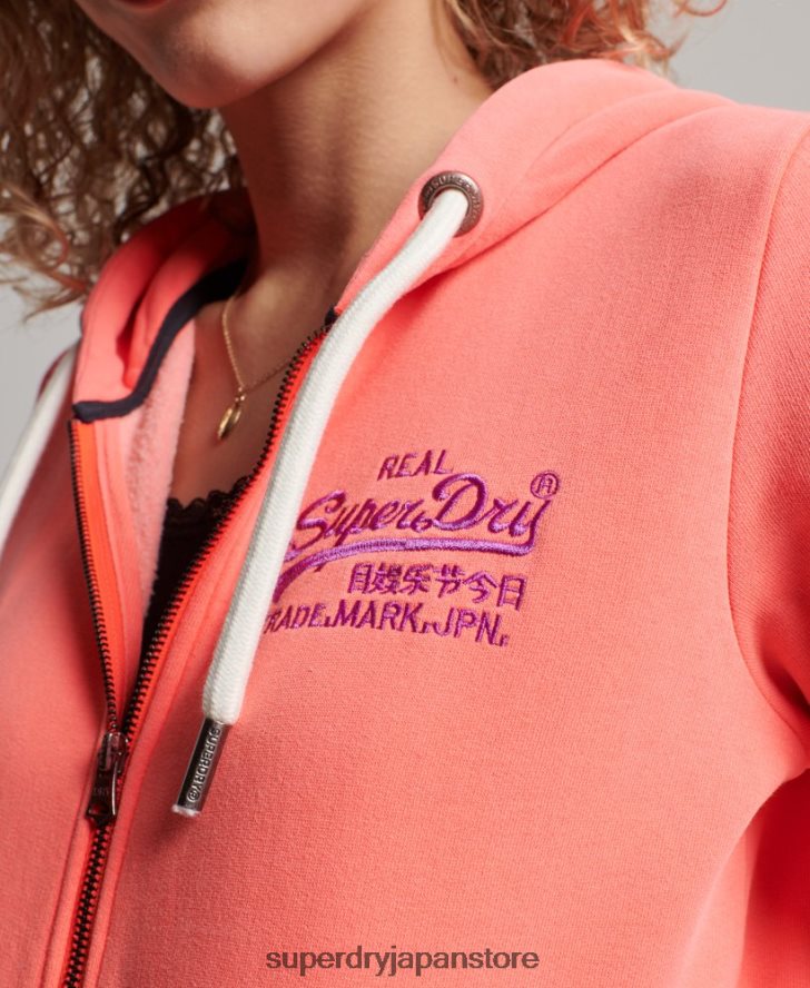 ヴィンテージロゴネオンジップパーカー 女性 Superdry 衣類 コーラル 2J62PZ2065