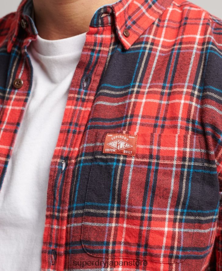 オーガニックコットン ランバージャックチェックシャツ 男性 Superdry 衣類 赤 2J62PZ206
