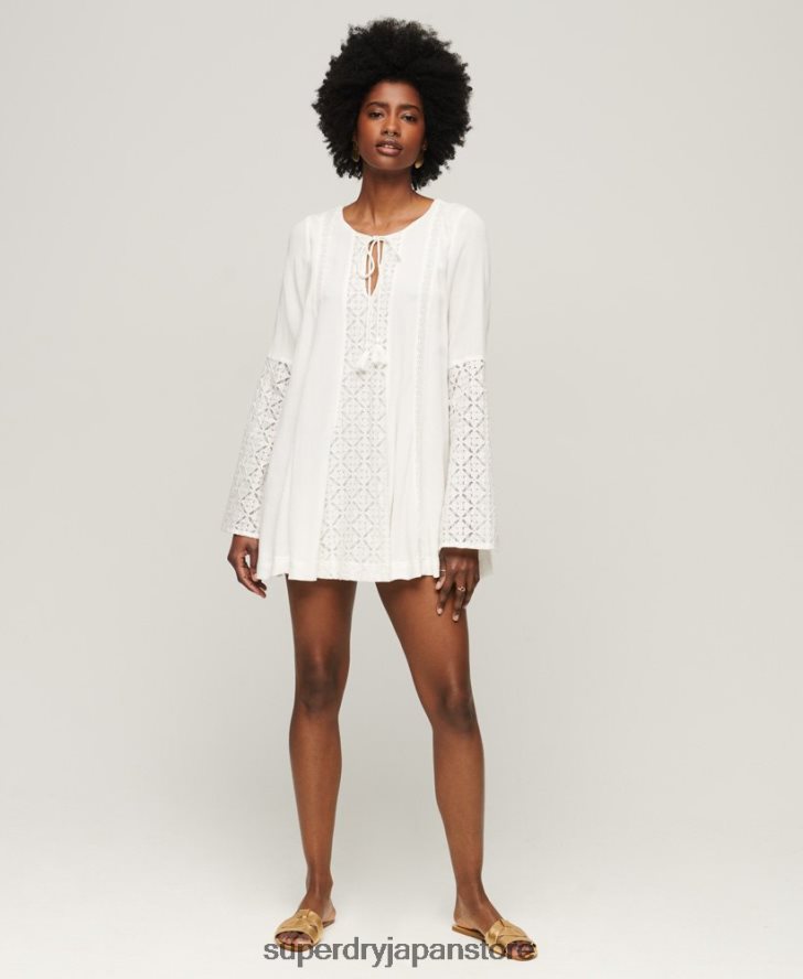 レースフレアスリーブミニドレス 女性 Superdry 衣類 クリーム 2J62PZ2079