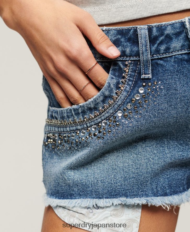 ディアマンテ 装飾デニムショートパンツ 女性 Superdry 衣類 青 2J62PZ2090