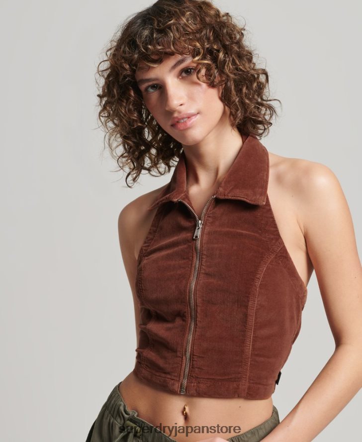 襟付きジップスルーベルベットトップ 女性 Superdry 衣類 茶色 2J62PZ2092