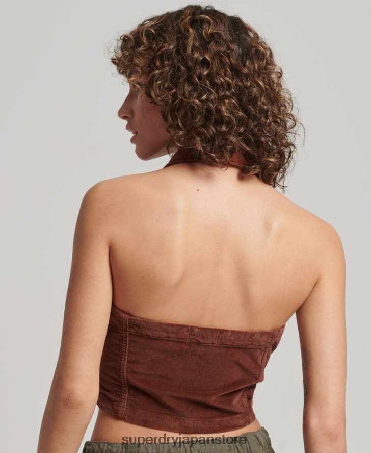 襟付きジップスルーベルベットトップ 女性 Superdry 衣類 茶色 2J62PZ2092