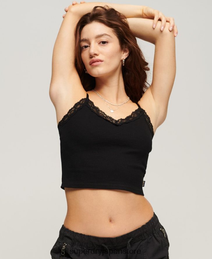 リブレーストリムキャミトップ 女性 Superdry 衣類 黒 2J62PZ2098