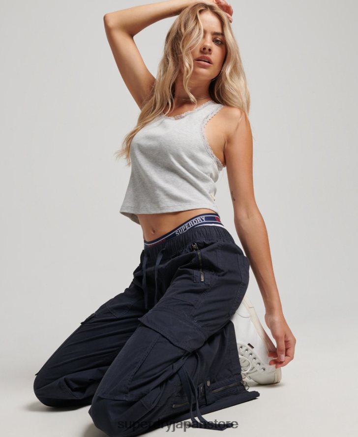 ローライズワイドレッグカーゴパンツ 女性 Superdry 衣類 海軍 2J62PZ2103