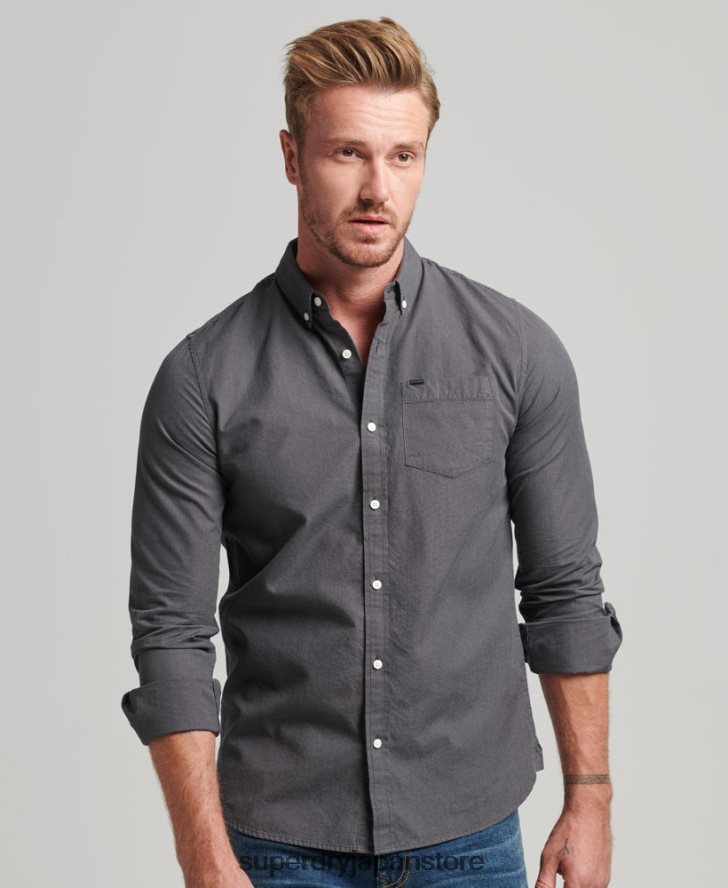 コットンマイクロチェックシャツ 男性 Superdry 衣類 グレー 2J62PZ211