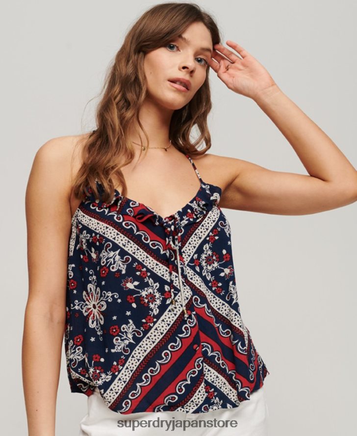 プリントフリルキャミトップ 女性 Superdry 衣類 青 2J62PZ2111