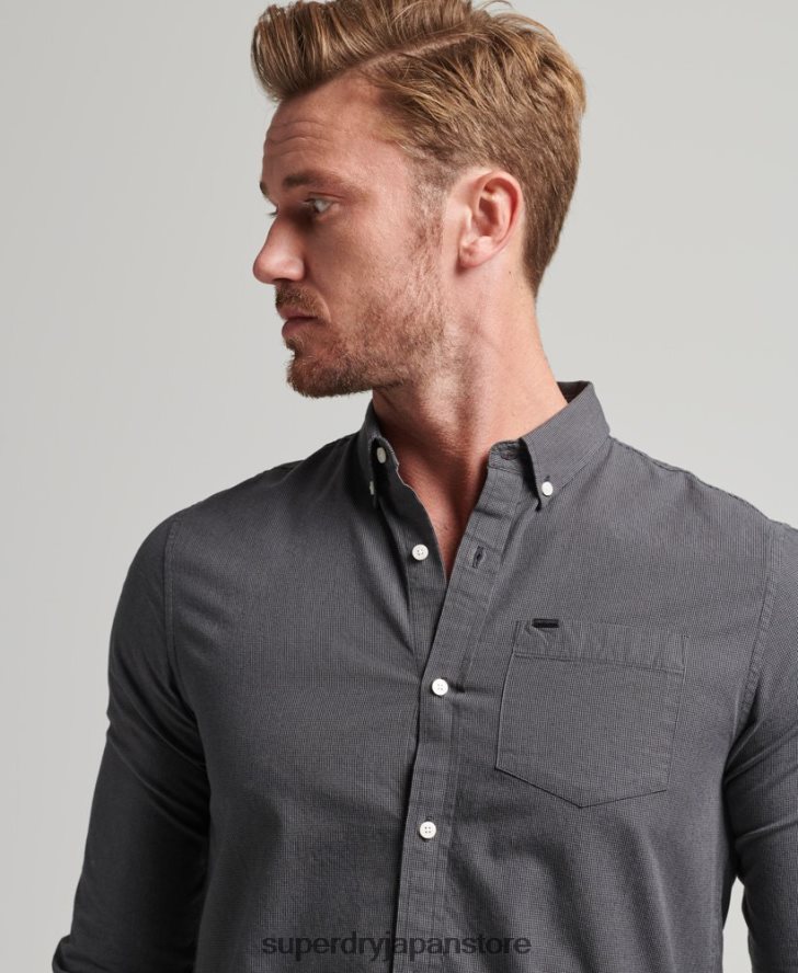 コットンマイクロチェックシャツ 男性 Superdry 衣類 グレー 2J62PZ211