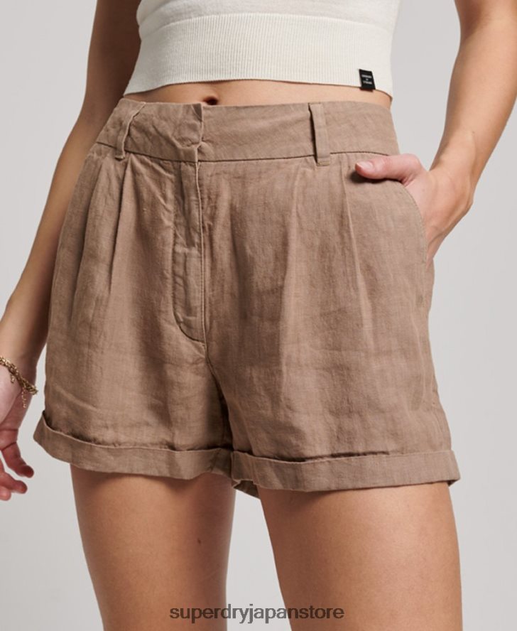 オーバーダイリネンショーツ 女性 Superdry 衣類 茶色 2J62PZ2125