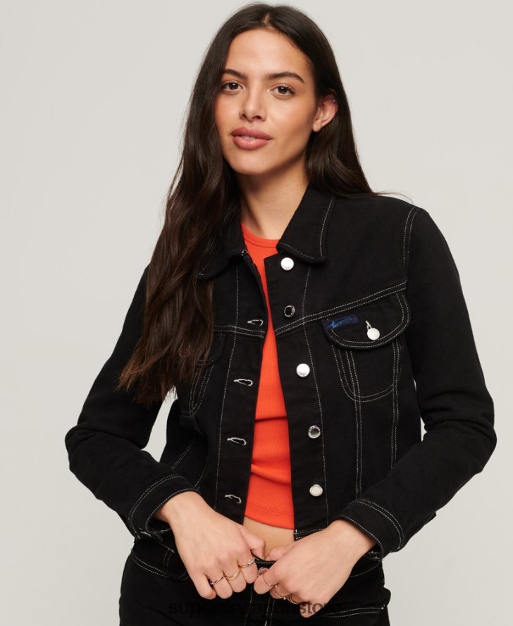 作業着クロップドジャケット 女性 Superdry 衣類 黒 2J62PZ2126