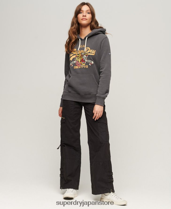 ヴィンテージロゴナラティブパーカー 女性 Superdry 衣類 濃い灰色 2J62PZ2128
