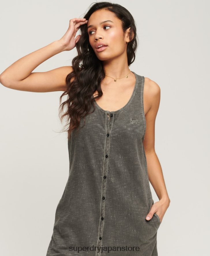 ヴィンテージジャージボタンミディドレス 女性 Superdry 衣類 濃い灰色 2J62PZ2139