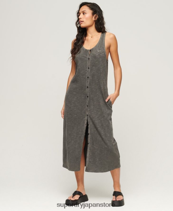 ヴィンテージジャージボタンミディドレス 女性 Superdry 衣類 濃い灰色 2J62PZ2139