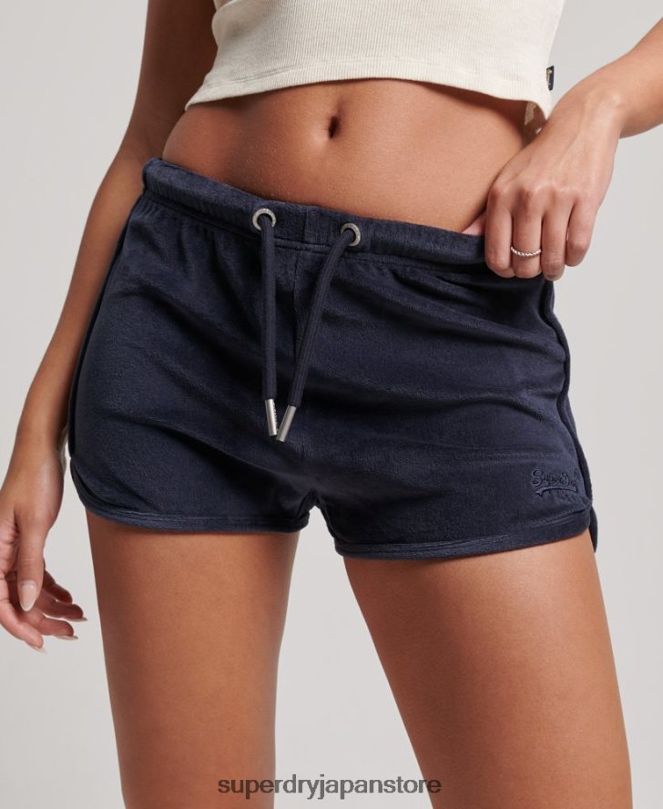 ヴィンテージロゴベロアレーサーショート 女性 Superdry 衣類 海軍 2J62PZ2140