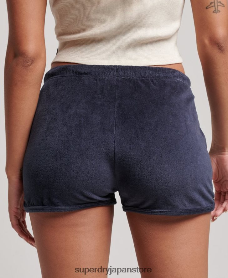 ヴィンテージロゴベロアレーサーショート 女性 Superdry 衣類 海軍 2J62PZ2140