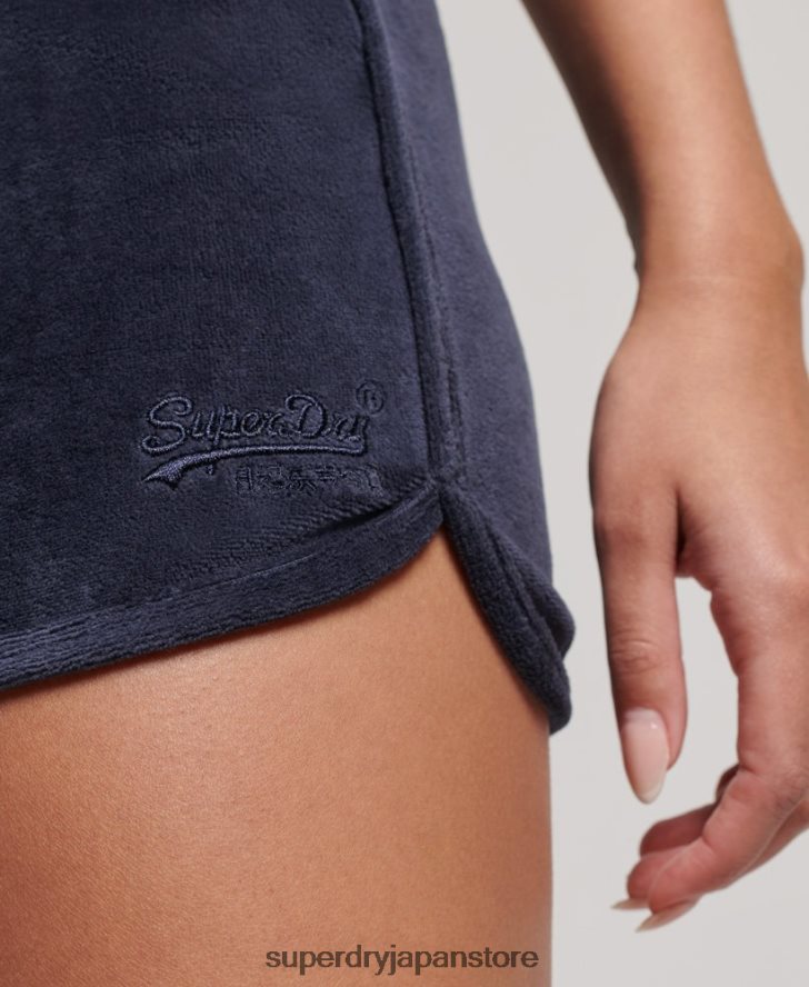 ヴィンテージロゴベロアレーサーショート 女性 Superdry 衣類 海軍 2J62PZ2140