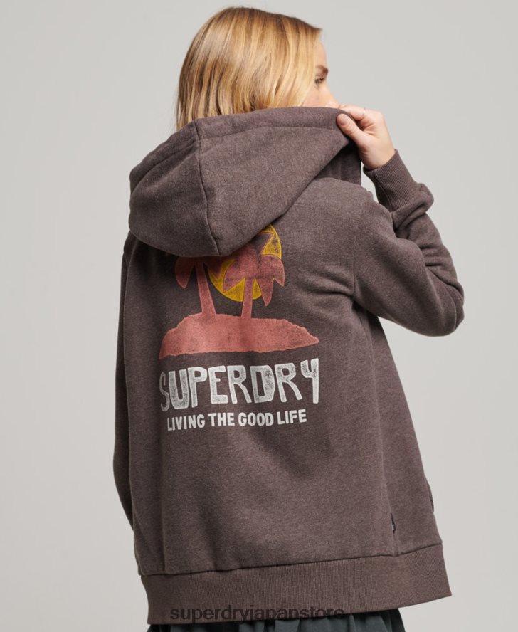 ヴィンテージカリカットアウトジップパーカー 女性 Superdry 衣類 茶色 2J62PZ2142