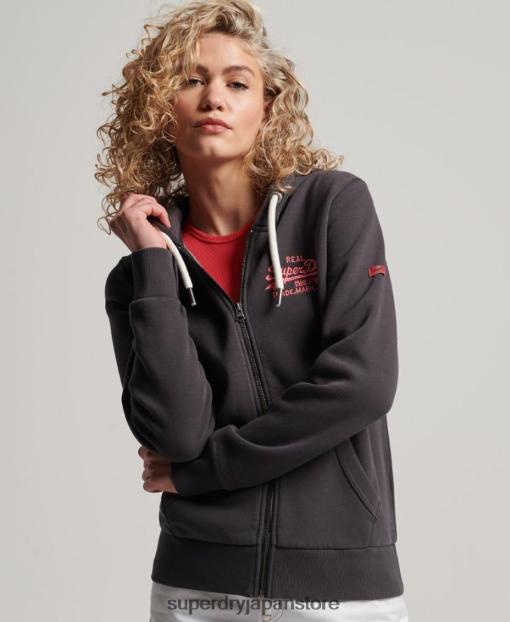 ヴィンテージロゴネオンジップパーカー 女性 Superdry 衣類 濃い灰色 2J62PZ2143