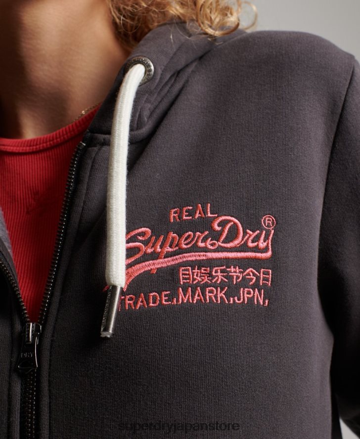 ヴィンテージロゴネオンジップパーカー 女性 Superdry 衣類 濃い灰色 2J62PZ2143