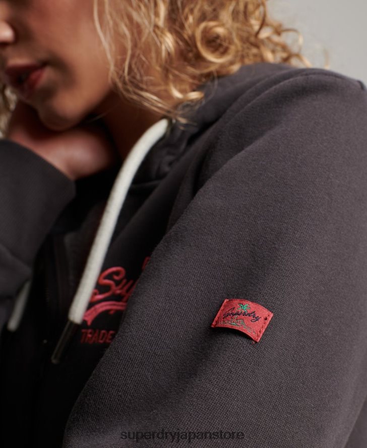 ヴィンテージロゴネオンジップパーカー 女性 Superdry 衣類 濃い灰色 2J62PZ2143