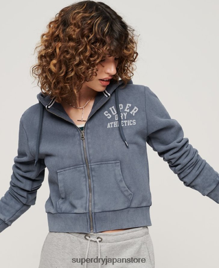 アスレチックエッセンシャルクロップジップパーカー 女性 Superdry 衣類 青 2J62PZ2155